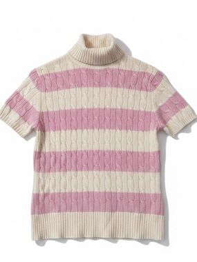 Lord & Taylor Two Ply Cashmere Pink Striped Short Sleeve Sweater